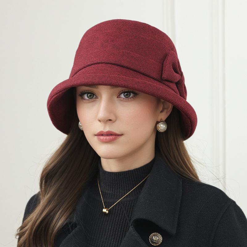 The New Women's Plaid Basin Hat In The Elderly Bucket Hat Autumn and Winter Warm Top Hat