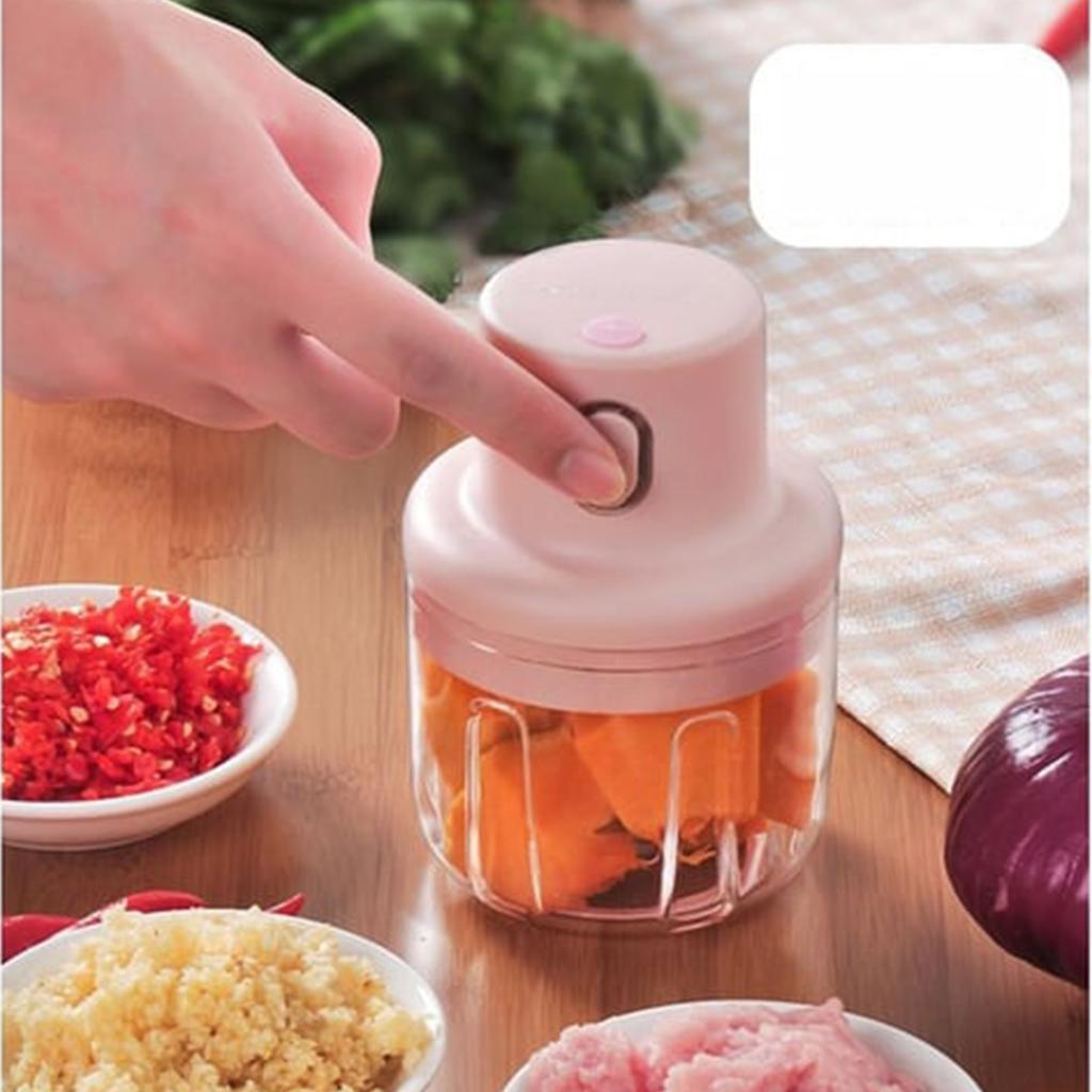 Electric Garlic Chopper Pink 250ml Onion Garlic Grinder with 3 Blades for Chili Meat Ginger