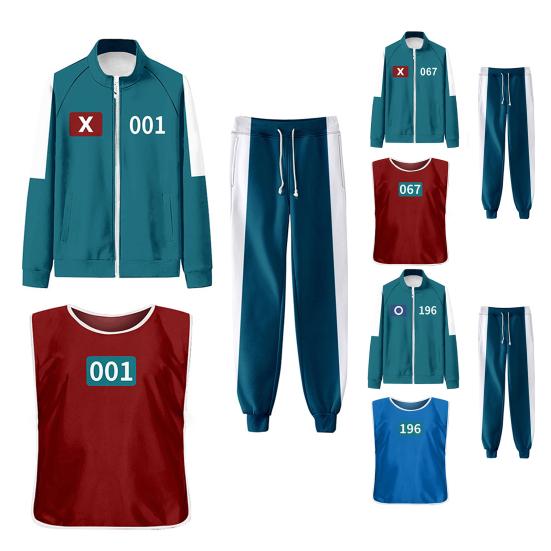 Calamari Games Cosplay Costume Three-piece Set Sweatshirt Tracksuit Set Jacket Vest Pants Unisex Sweatshirts Sports Suit for Adult Kids