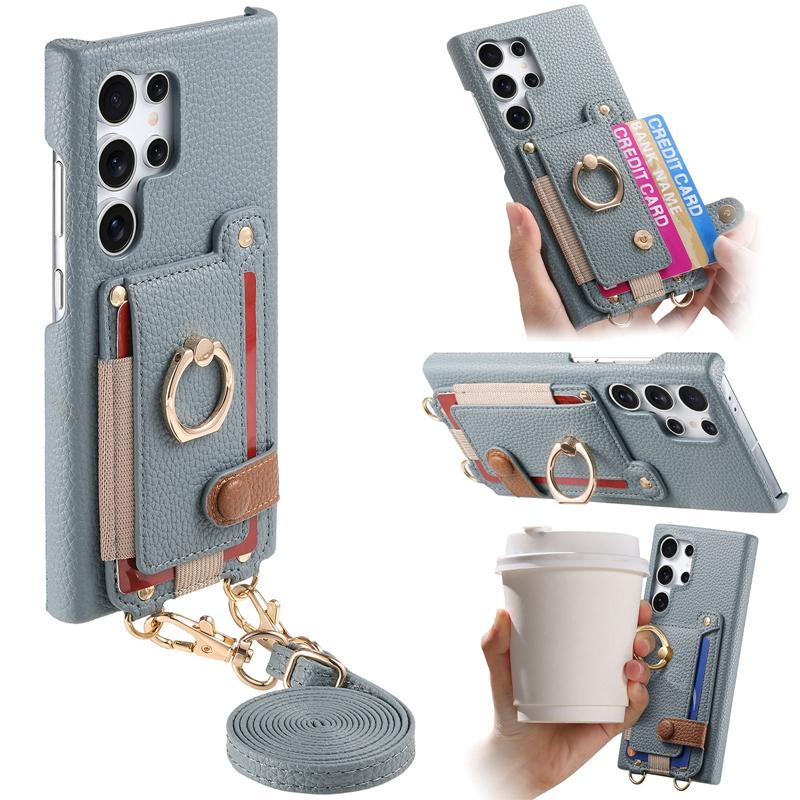 Ring Stand Card case Cover for Galaxy S21/S22/S23/S24/S25, for Samsung A13/A14/A15/A16/A23/A24 Lanyard Wallet Case Phone Cover