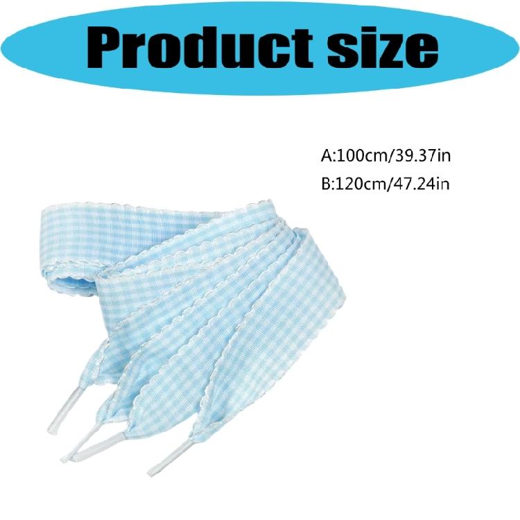 Gingham Ribbon Shoelaces with Lace Trim for Trainers and Canvas Pairs, Flat Decorative Laces for Daily Styling