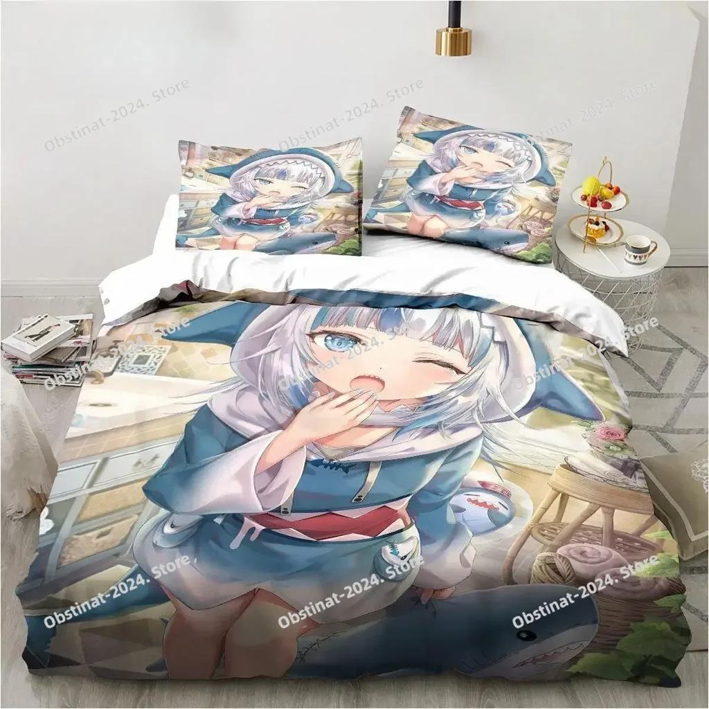 Kawaii Gawr Gura Cute Girl My Angle Bedding Set Printed With Pillowcase Bed Duvet Cover Soft Single Double Queen Super King Size