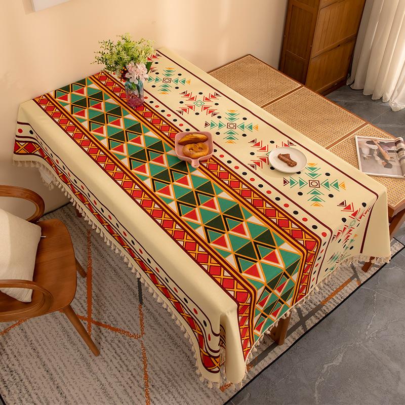 Fabric Tablecloth Waterproof Bohemian Style Home Rectangular Tassel Tablecloth Ins Style Tablecloth