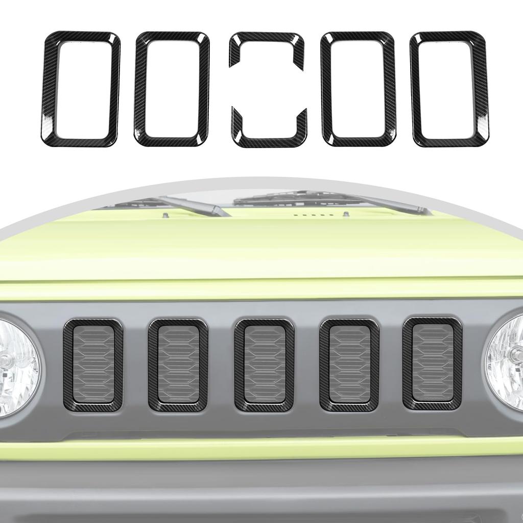 ANTC 6ps Grille Cover for Suzuki Jimny Sierra Light Black with Carbon Grille Insert Accessories (2019+) JB64/JB74, Rim, Fiber,