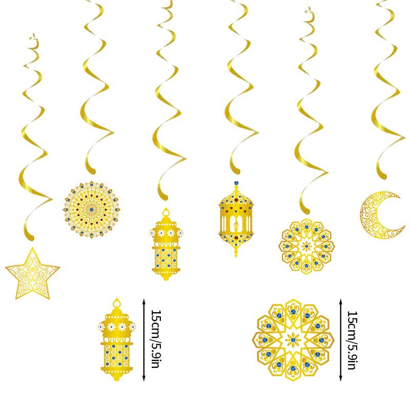 Eid Mubarak Banderoll Guld Spiral Eid Hänge Girlang Ramadan Kareem Dekoration 2025 För Hem Islamisk Muslimsk Fest Dekorationer