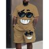 Summer Men's Creative Funky Expression 3D Printing Round Neck Short Sleeved Set Fashionable Comfortable Breathable Large Size Casual Sports Wear