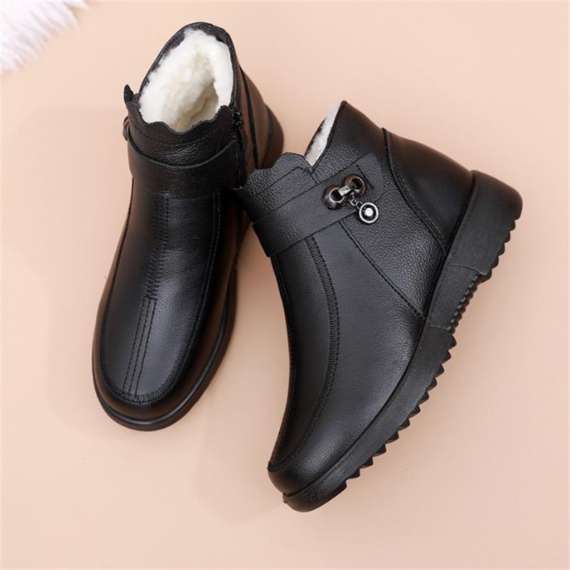 Winter Shoes New Women Boots Genuine Leather Wedge Heels Non-slip Winter Women's Shoes Mother Warm Boots Famale Snow Boots