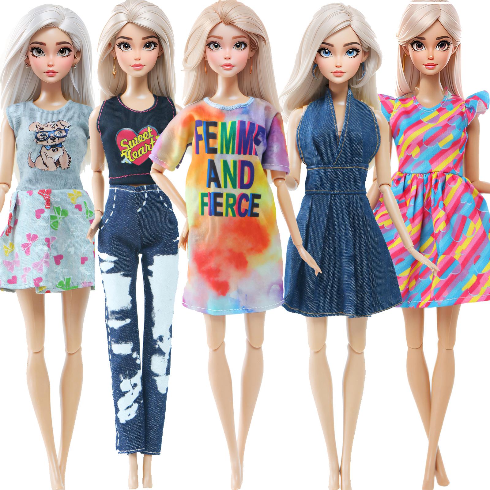 

5 комплектов одежды для кукол-девочек, мини-платье, пальто, блузки, брюки для куклы Барби, детский подарочный набор игрушек (НЕТ КУКЛ)