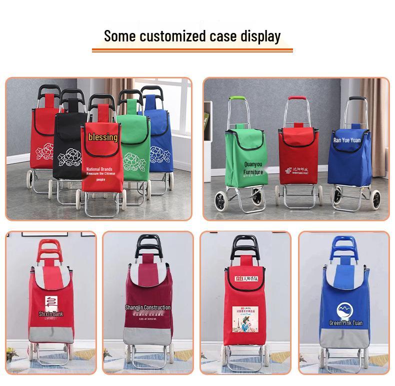 Compact Folding Stair-Climbing Trolley with Seat, Stainless Steel Rod, Outdoor Grocery Cart