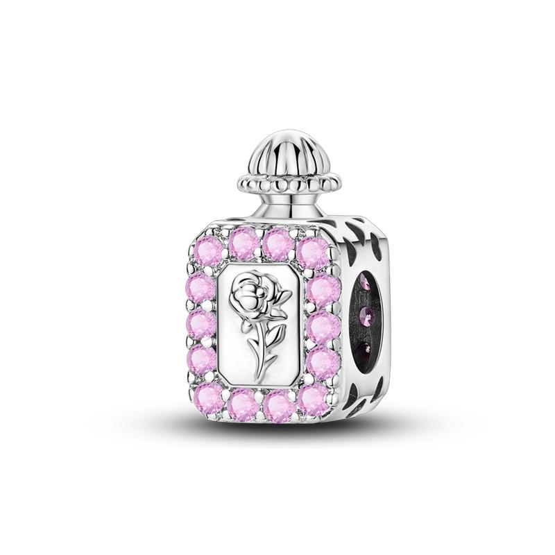 Brand Latest Arrival Compatible With Authentic Original Copper Metal Charm Bead Components Bead Components Bow Perfume Bottle Pink Charm Bead
