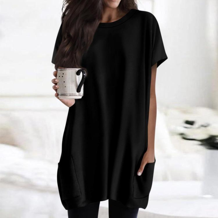 Regular Fit Women T Shirt Short Sleeves Round Neck Pocket Print Tops
