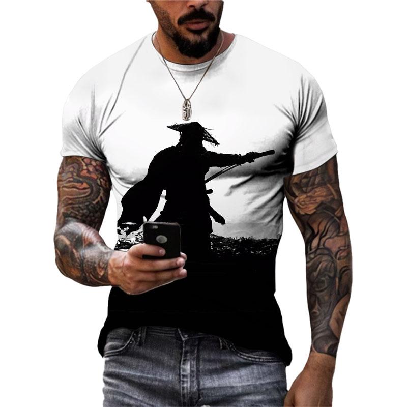

Летняя мода, новые крутые футболки с японским самураем, повседневная мужская футболка в уличном стиле с круглым вырезом и быстросохнущая футболка, топ 6XL