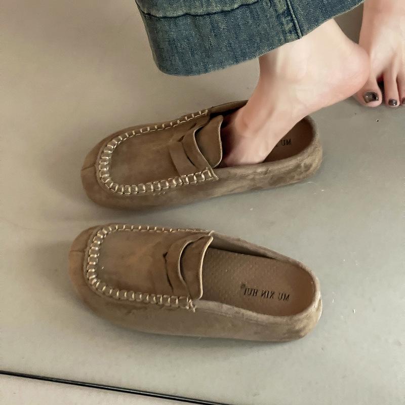 Frosted Comfortable Suede Bag Head Slippers Casual Muller Shoes Autumn and Winter Fashion Retro Style Lazy Girl Birkentow