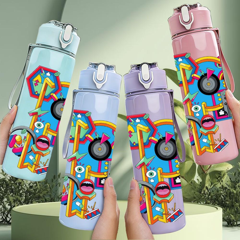 1PC Colorful Robot Block Art 750ml Color Plastic Sports Water Bottle Leakproof Flip Straw Lid Suitable for Sports Office Home Use