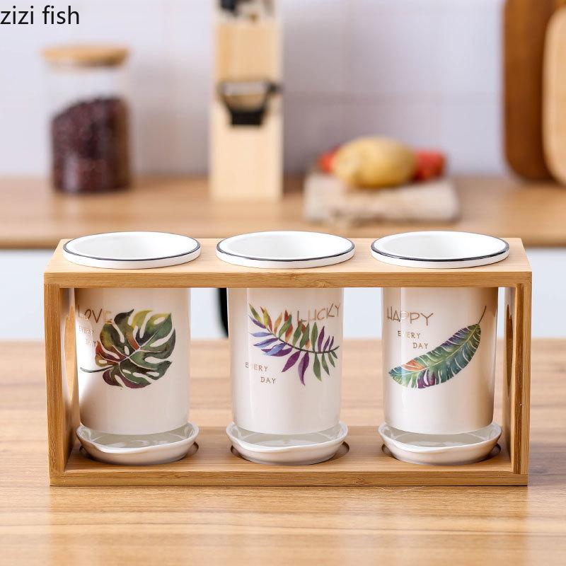 Cat Ceramic Chopsticks Holder Set Drain Rack Chopstick Cage Cutlery Box Kitchen Storage Organizer Chopsticks Box Storage Rack
