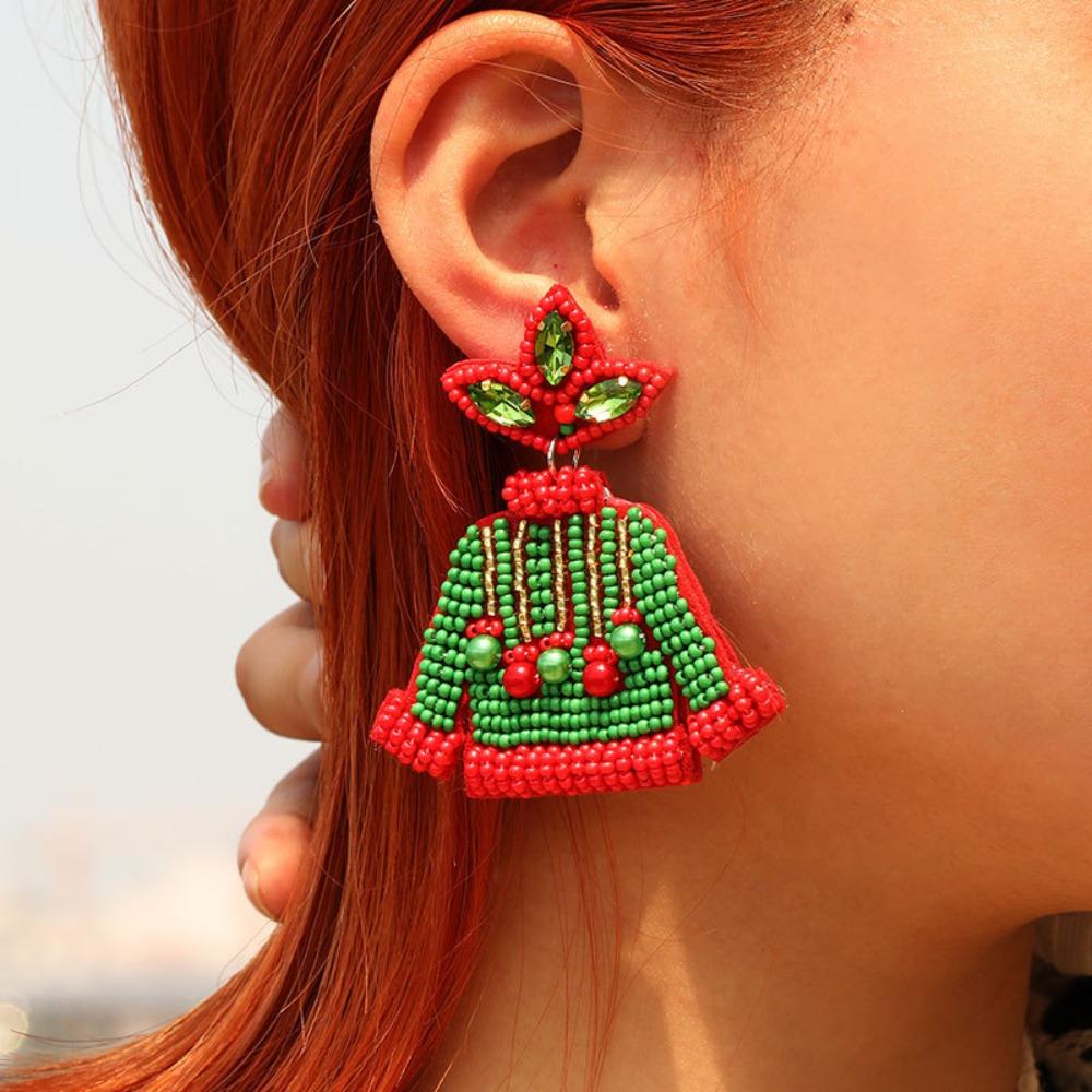 Xmas Handmade Beaded Ear Drop Sweater Boots Ear Stud Vintage Merry Christmas Earrings  New Year
