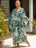 European & American Rayon Print Beach Cover-up Dress - Long, Loose Bikini Swimsuit Robe for Women