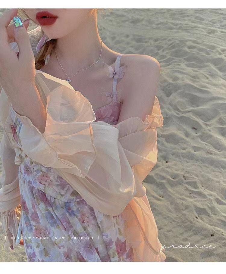 2025 Women's Gentle Floral Summer Dress & Sun Protection Cardigan Two-Piece Set