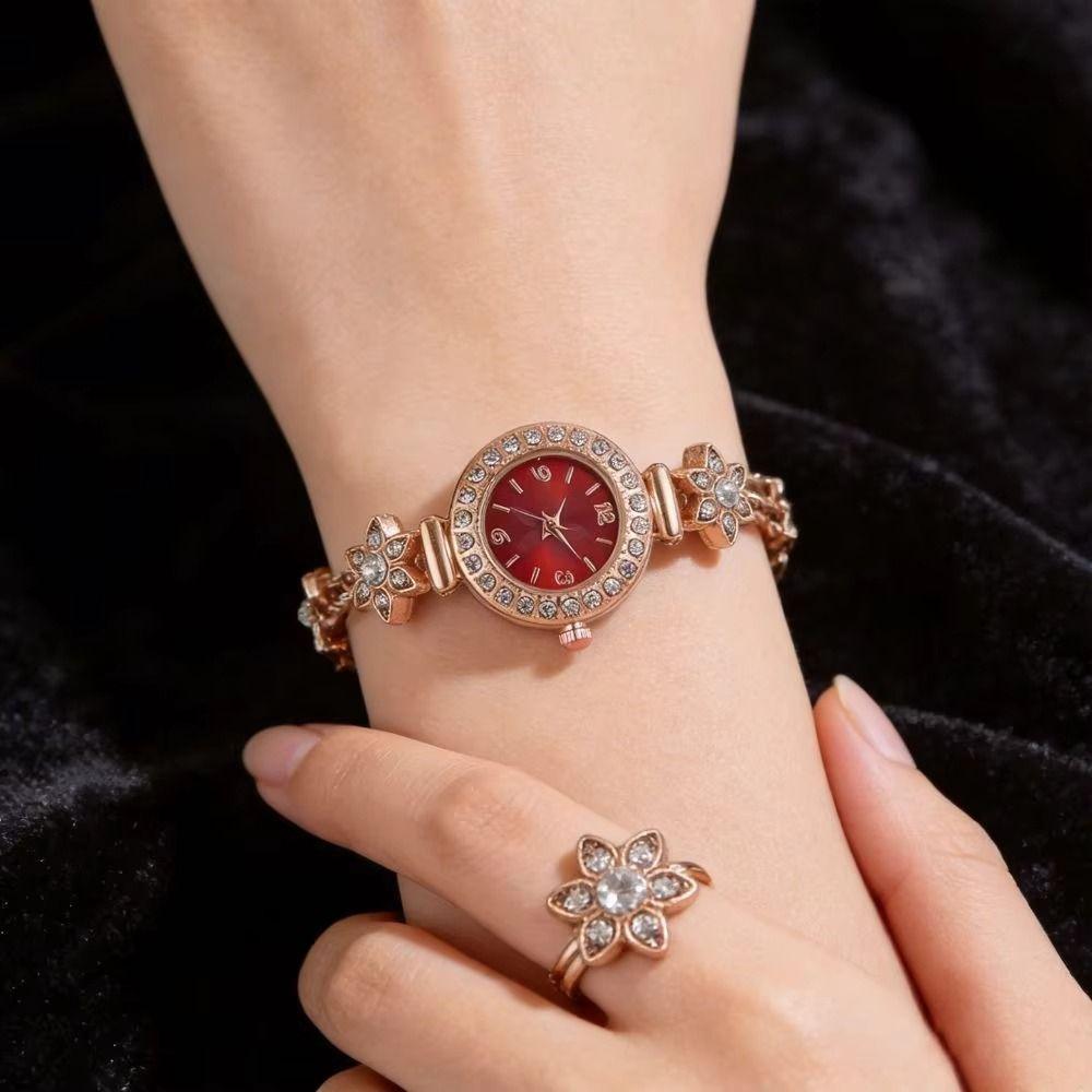 Round Dial Women Quartz Watch Slim Strap Rhinestone Watch Rhinestone Quartz Watch Festival Gift