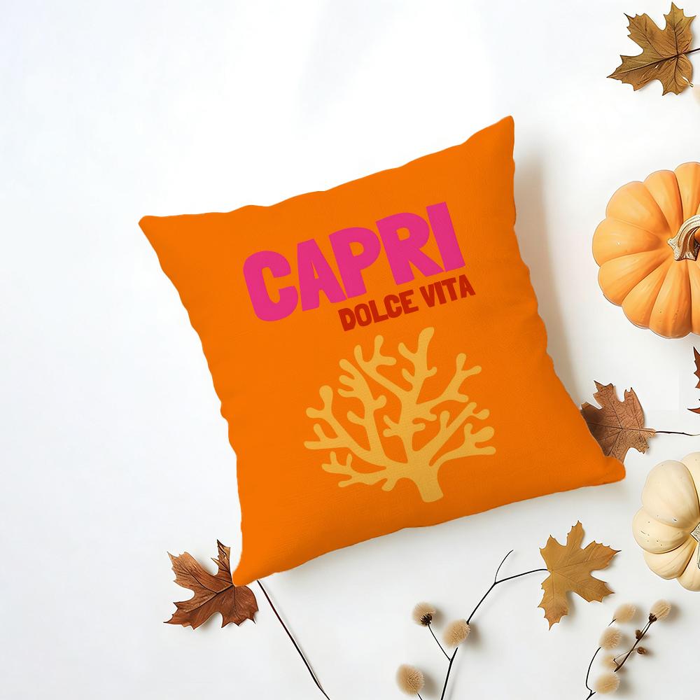 Bright Cheerful Anime Summer Travel Series Cushion Cover Washable Linen Pillowcase Soft for Daily Sofa Bed Home Room Decor