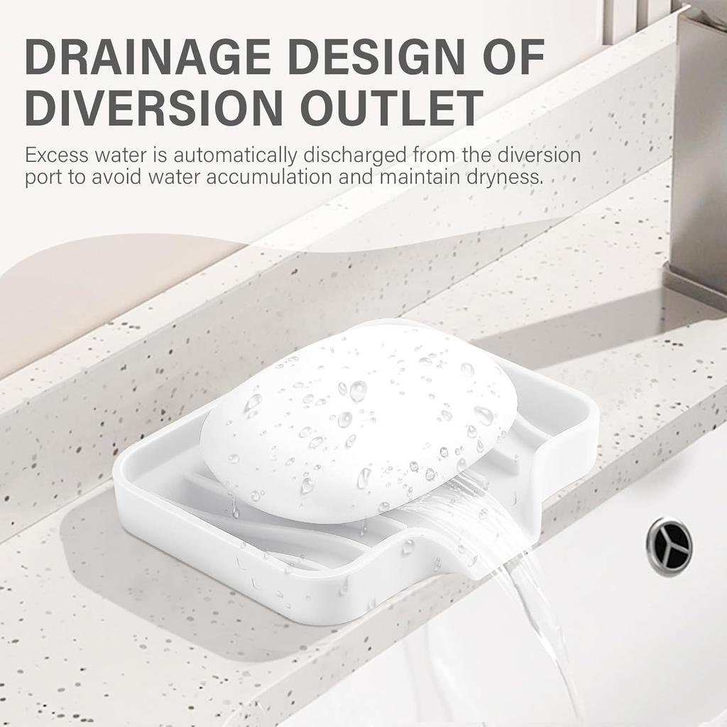 Silicone Soap Dish with Drain, SAISN Kitchen Soap Tray for Shower 2 Pack Self Draining Soap Dish Soft Bathroom Soap Holder for Kitchen Sink Flexible