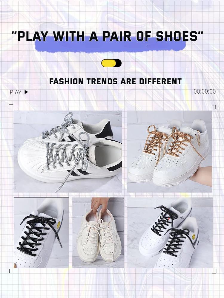 Round Glitter Shoelaces of Sneaker Trendy Bright White Colorful Lurex Shoelaces White Casual Sports Leather Running Shoes Laces