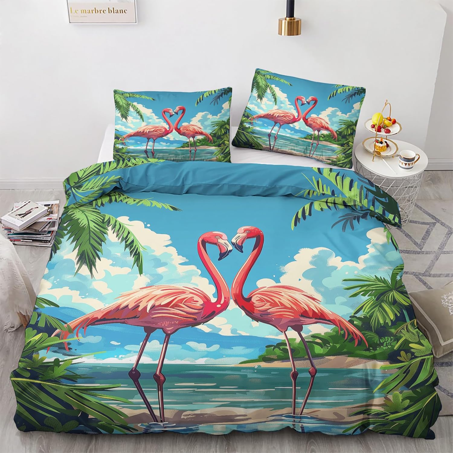 

Flamingo Deko Bedding set, Flamingo Duvet Cover set 2pcs with 1 Pillowcase 75x50cm, Soft Microfiber Winter Bedding with Zipper 135x200cm