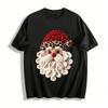 Leopard Print Red Hat Crochet Santa Claus Graphic Casual Top Pure Cotton T-shirt