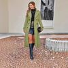 Abrigo Largo de Lana Mixta para Mujer con Solapa de Muesca de Doble Botonadura de Longitud Media Cálido