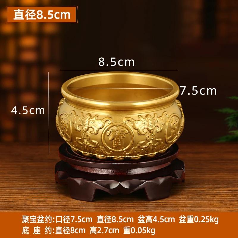 

Copper Treasure Bowl Ornament Solid wood base Absorb wealth living room home decoration Feng Shui Housewarming Opening Gift
