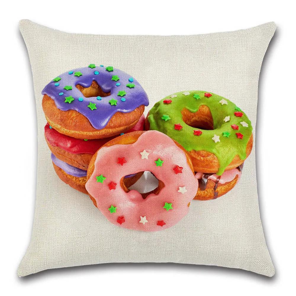 Food Donuts Printed Cushion Cover Decorative Home Sofa Cotton Linen Pillow Cover Chair Car Pillowcase 45X45Cm Fundas De Cojin