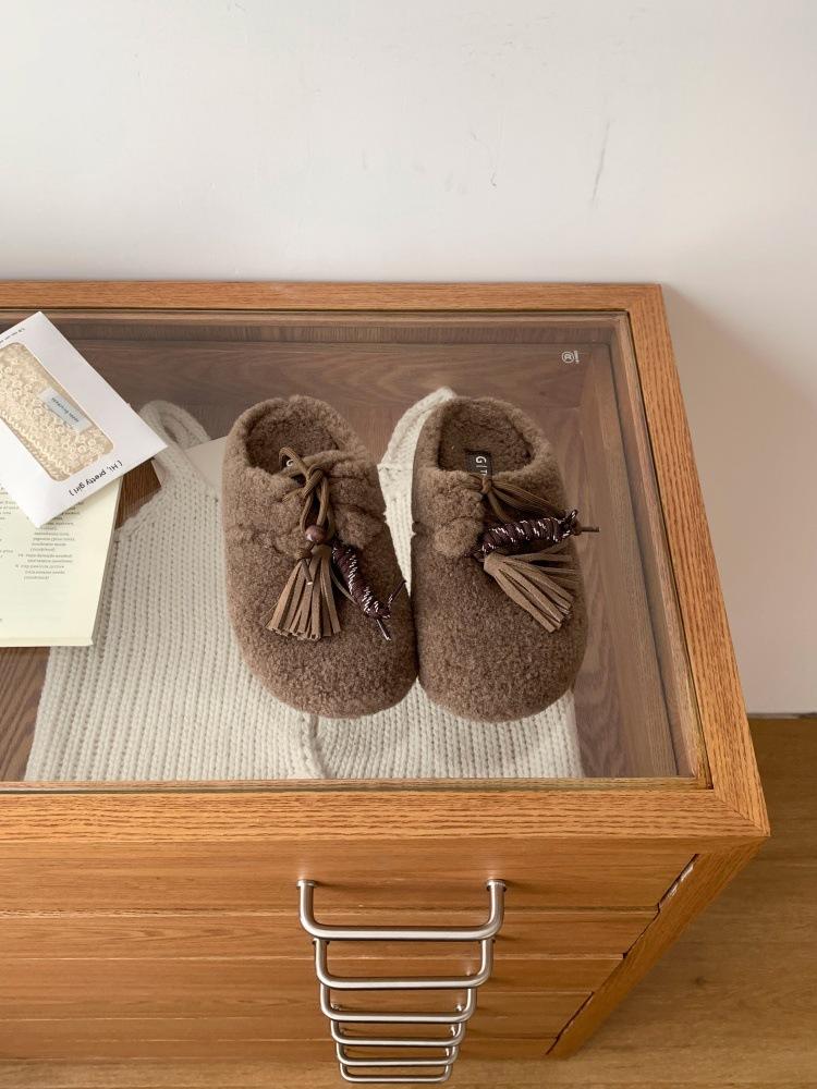 Huge Good-looking Baotou Fluffy Half Slippers Women's Inner Height Increases by 25 Autumn and Winter New Plush Warm Fringed Women's Shoes