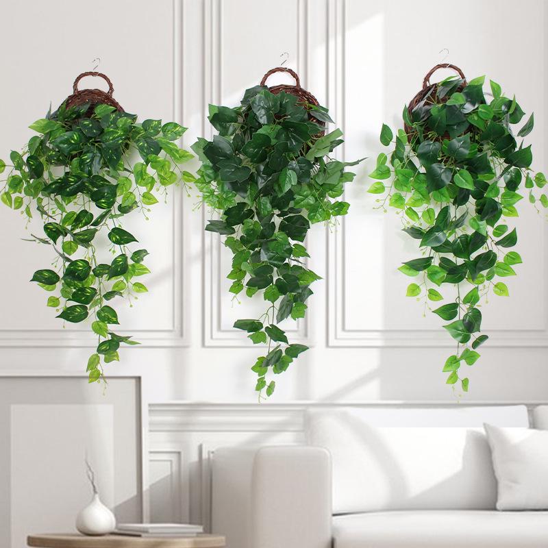 Artificial Pothos & Spider Plant Rattan Vine Wall Hanging for Indoor/Outdoor Decor