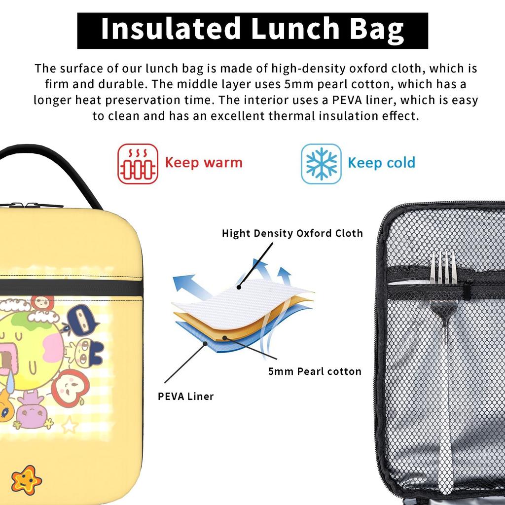 Tamagotchi Lunch Bag Cute Outdoor Picnic Lunch Box Print Portable Thermal Tote Handbags