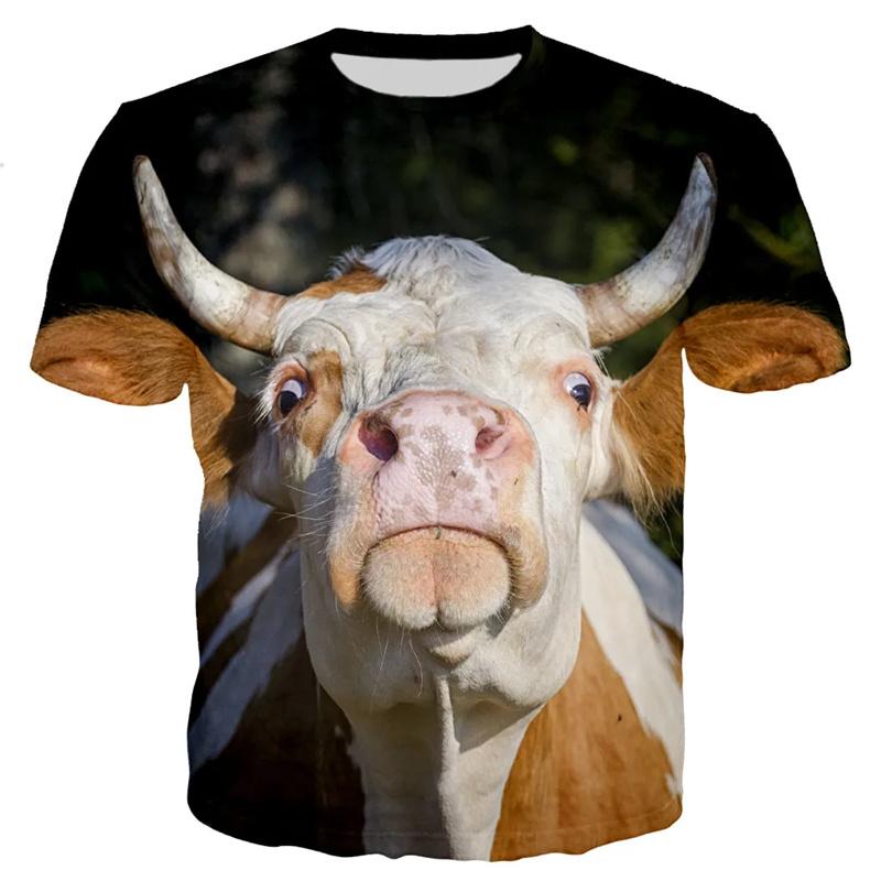 Funny Cow Pattern T-Shirt For Men Cute Animal 3D Printed T Shirts Summer Breathable Loose O-Neck Unisex Tops Short Sleeve Tees
