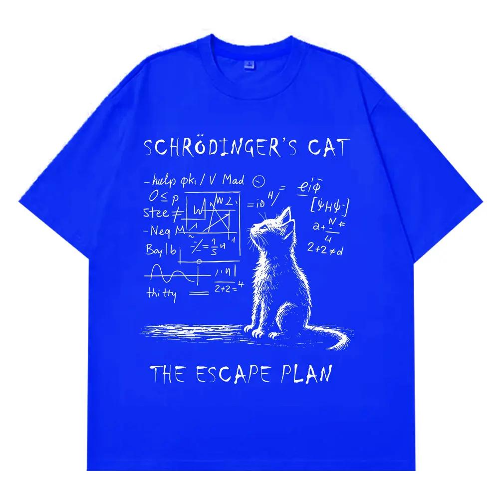 Pánské fyzika kvantová mechanika kočka kreativní potisk krátký rukáv 100% čistá bavlna tričko, street casual volné oblečení
