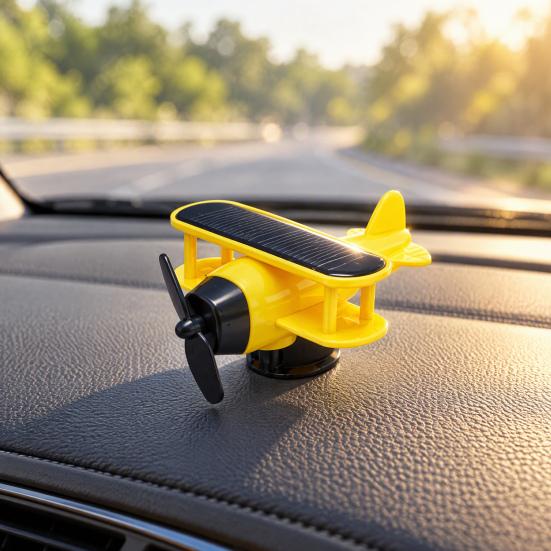Vehicle Dashboard Decorations Solar Energy Rotating Plane, Creative Car Ornament Air Freshener Holder with Light Sensor, Unique Automotive Interior
