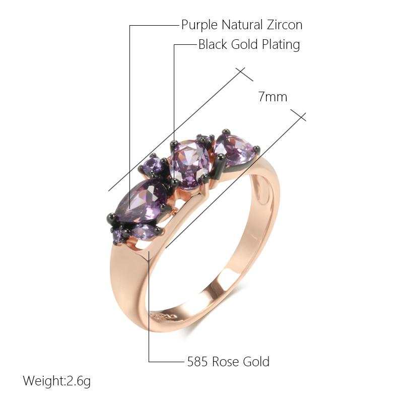 Luxury Purple Natural Zircon Ring For Women  Rose Gold And Black Plating Vintage Wedding Party Daily Fine Jewelry