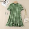 ZANZEA Women Casual Round Neck Short Sleeve Summer Polka Dot Print Dress