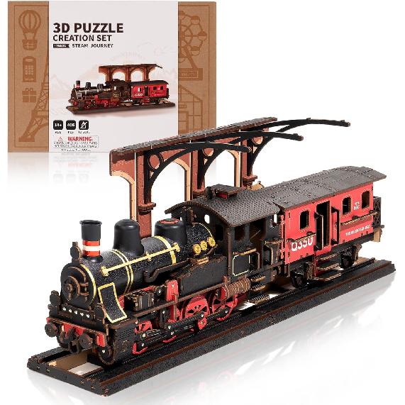 ROBOTIME 3D Puzzles for Adults Wooden Puzzle DIY Model Steampunk Train Kit to Build Wood Craft Kit Toy Hobby Gift Home Decor (Steam Journey)