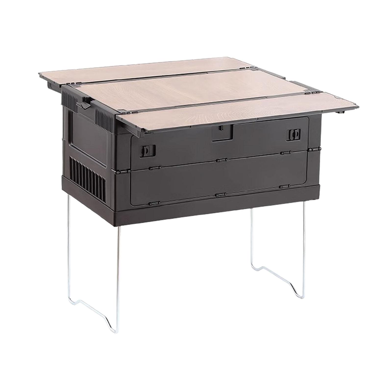 

Ящик для хранения для кемпинга, складной, с функцией стола, 65 л, штабелируемый, органайзер для снаряжения, для домашнего использования, подвала, кладовки, рыбалки, квартиры чёрный