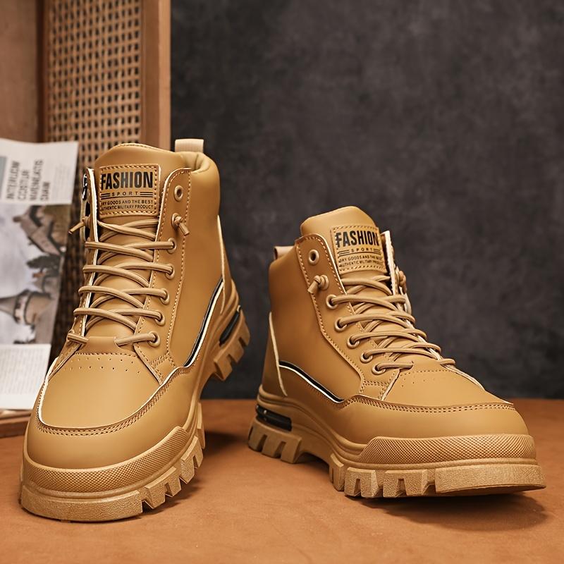 Men's Vintage Casual Sports Boots, Solid Color Mid-Top Lace-Up with Plain Toe, Faux Upper,Fabric Inner, PVC Sole, EVA Insole for All-Season Daily Wear