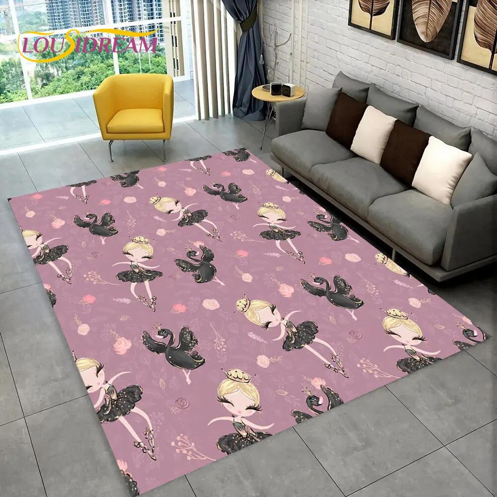 Cute Ballet Girl Ballerina Cartoon Area Rug,Carpet for Home Living Room Bedroom Sofa Doormat Decor,kids Play Non-slip Floor Mat
