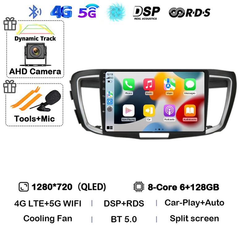 Android 14 Carplay Auto For Honda Accord 9 2.4L 2.0L 2012 - 2018 WiFi+4G Car Radio Multimedia Video Player GPS Navigation Stereo