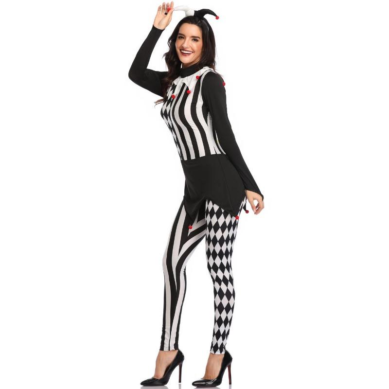 Halloween Stage Costume Circus Female Clown Cosplay, Dress Up Black and White Clown Recovery Costume