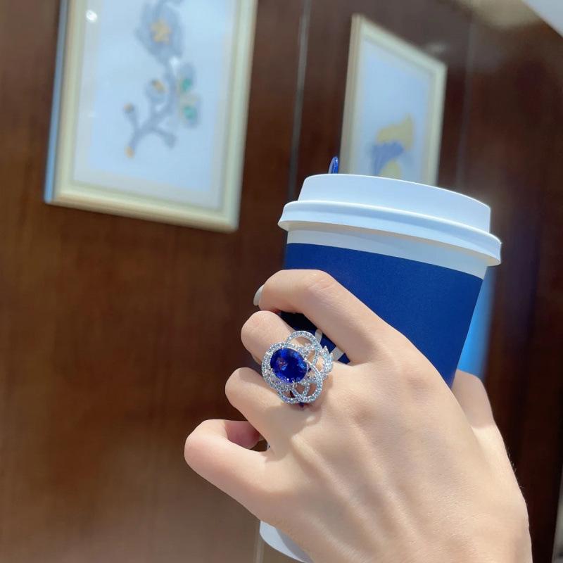 Sapphire Blue Gemstone Adjustable Women s Ring - Luxury Internet Celebrity Gift & Index Finger Ornament Open Adjustable
