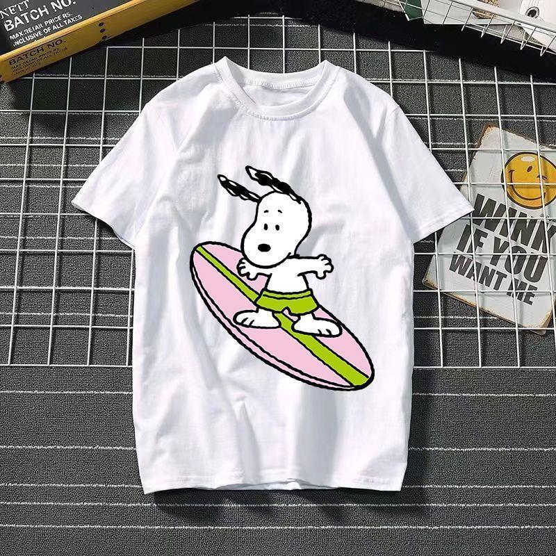 Funny Summer Fashion Snoopy Cartoon Printed Men's and Women's T-Shirts High Quality Cotton Casual Sports Short Sleeves Tops