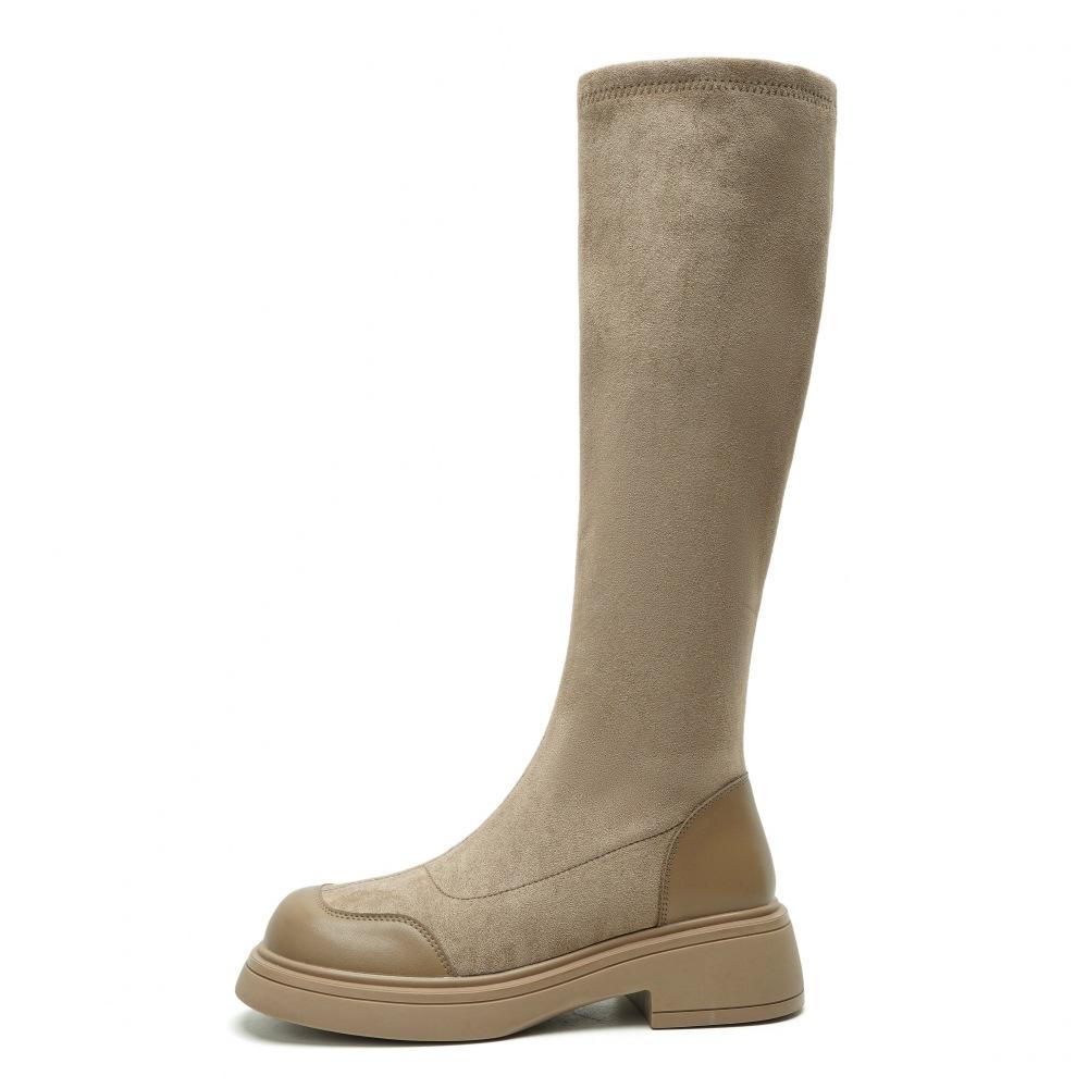 Cizme de damă toamnă și iarnă noi cizme lungi cu talpă groasă cizme elastice de cavaler cizme înalte cu toc gros de catifea retro cizme subțiri femei