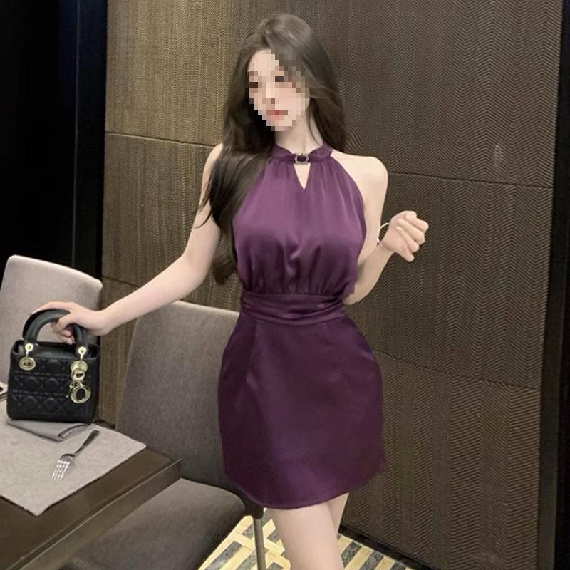 

Queenie 2024 Women s Lightly Mature Halter Neck Off-Shoulder Dress Large фіолетовий