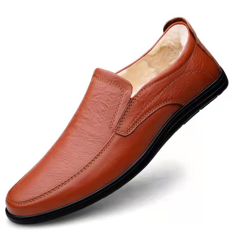 Large size casual leather shoes men's one-pedal lazy shoes flat shoes four-season single shoes cowhide men's shoes